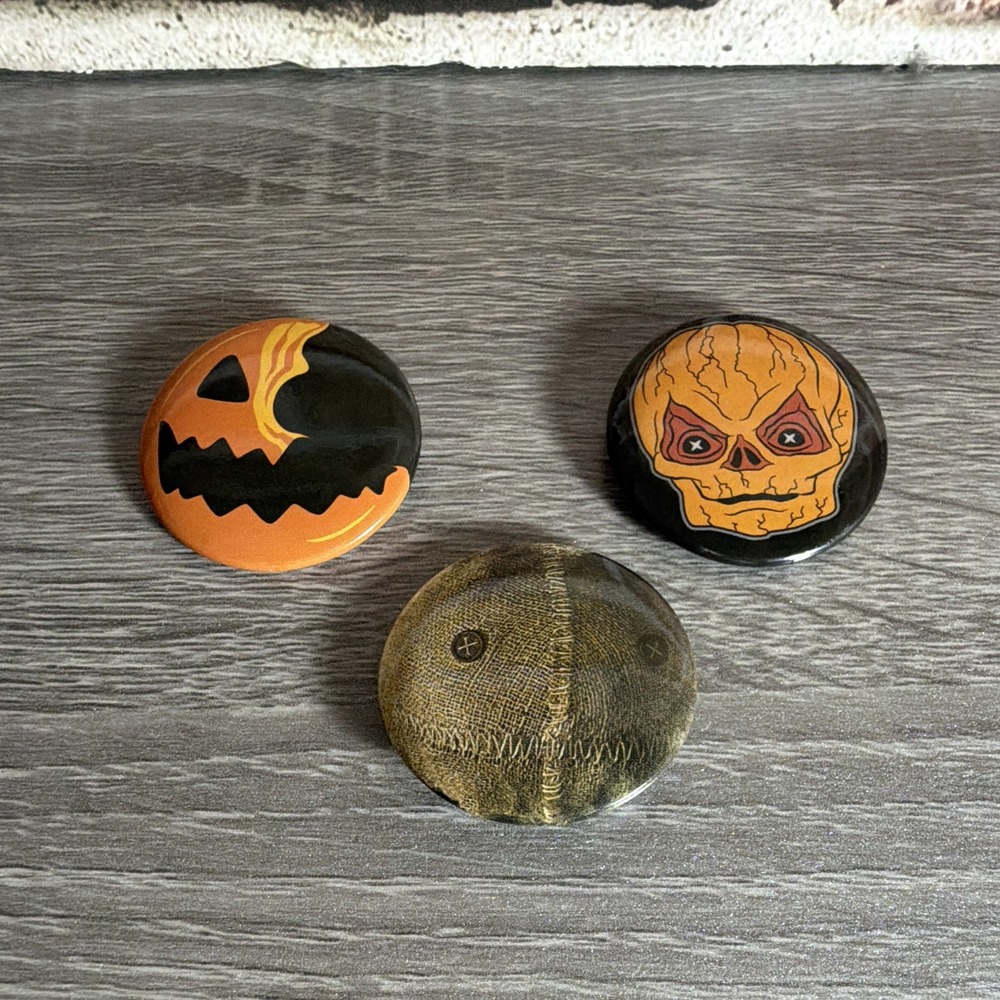 New Trick R Treat Sam Halloween Pinback Buttons Lot 3 Pumpkin Skull Horror